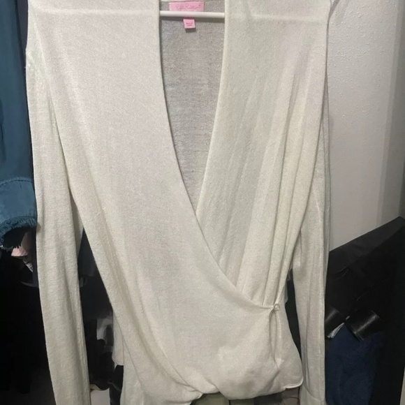 Lilly Pulitzer Sydelle Wrap Sweater, Ivory, Cashmere Blend, Size Medium - Picture 2 of 16